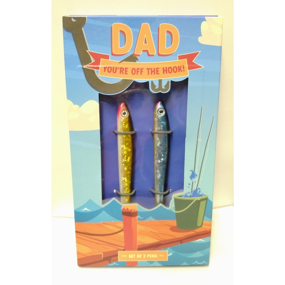 'Dad You're Off The Hook!' 2 Novelty Fish Pens by Eccolo